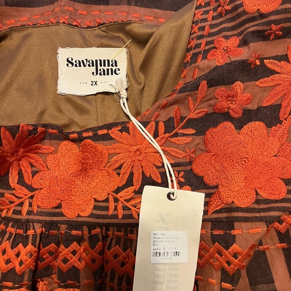 Savanna Jane Brown Dress with Orange Embroidery NWT - Picture 6 of 6
